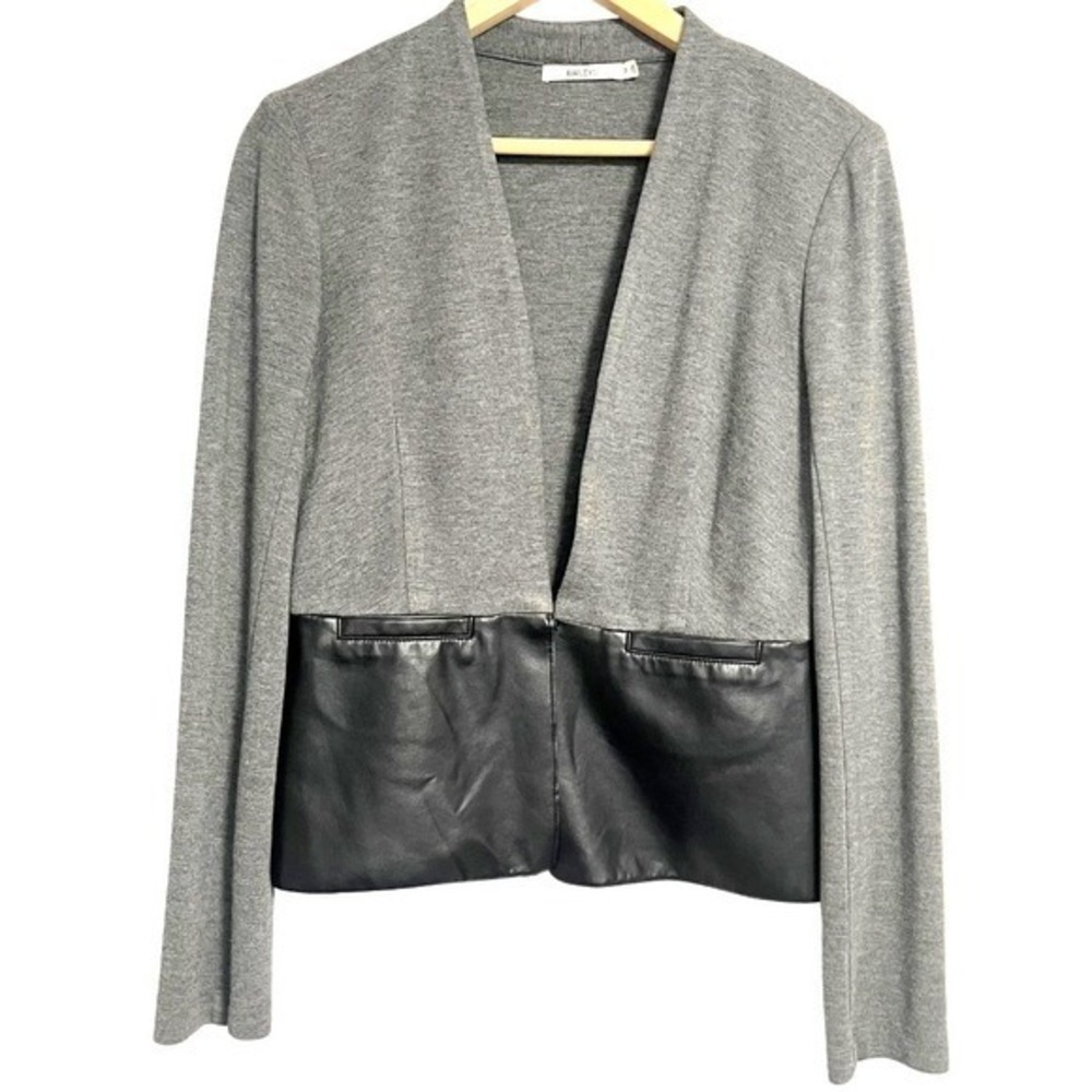 Bailey 44 Knit Blazer Sweater Jacket Womens M Gray Faux Leather Trim Career‎